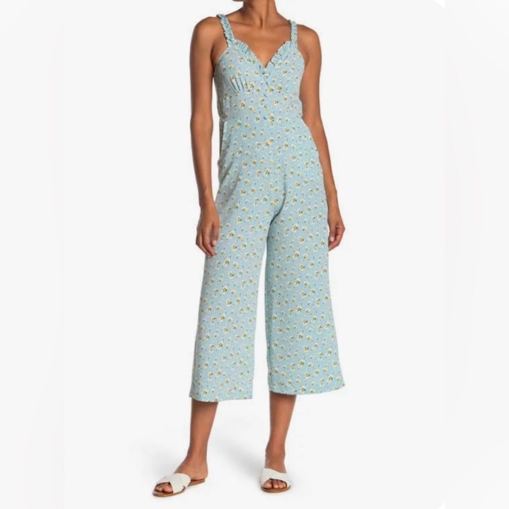 Topshop Blue Floral Wide Leg Jumpsuit (Size 6) - EUC